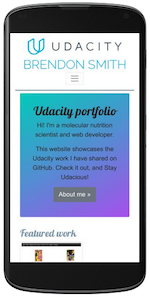 Portfolio website screenshot for mobile device